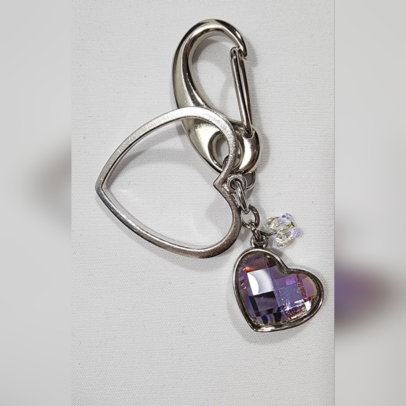 Swarovski Purple Heart Silver Keychain Clip Upcycled Phone Charm - Picture 5 of 7
